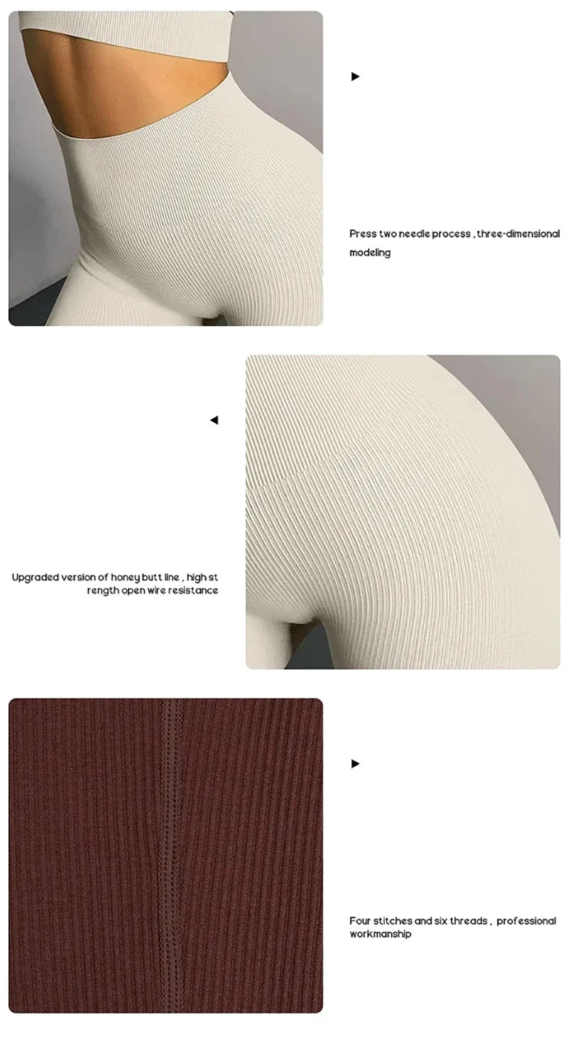 Women's seamless knitted thread yoga pants high waisted sports leggings hip lifting