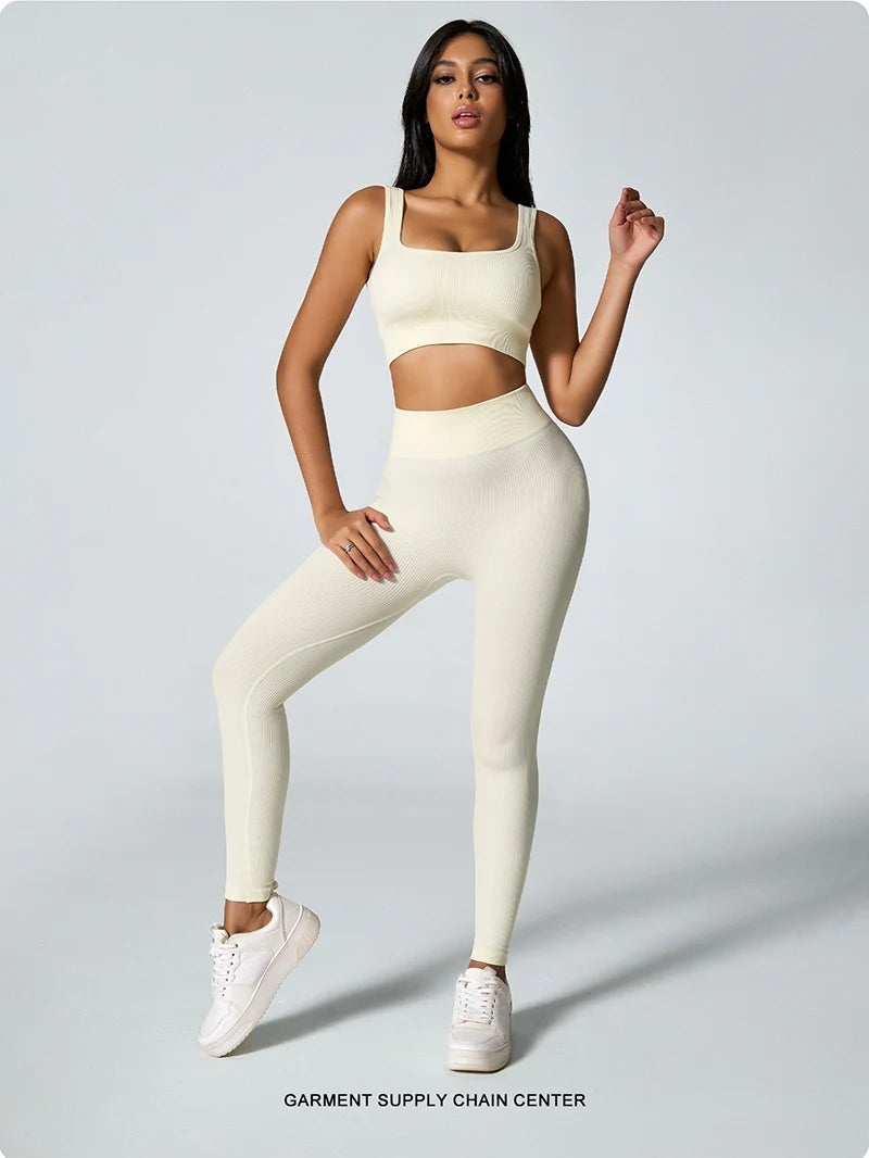 Women's seamless knitted thread yoga pants high waisted sports leggings hip lifting