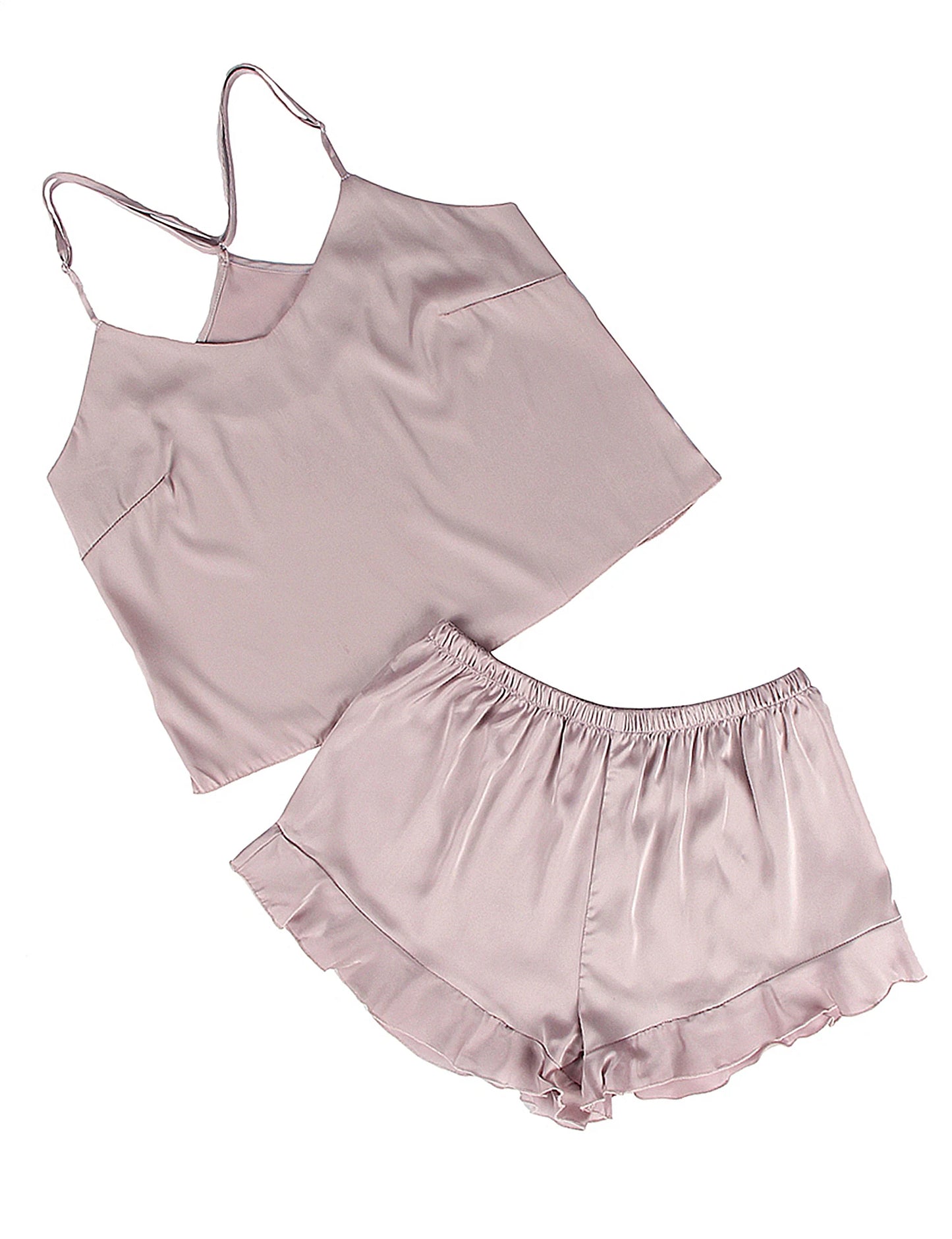 Comeondear Plus Size Satin Ruffle Pajama Set - Luxe Cami & Shorts Sleepwear