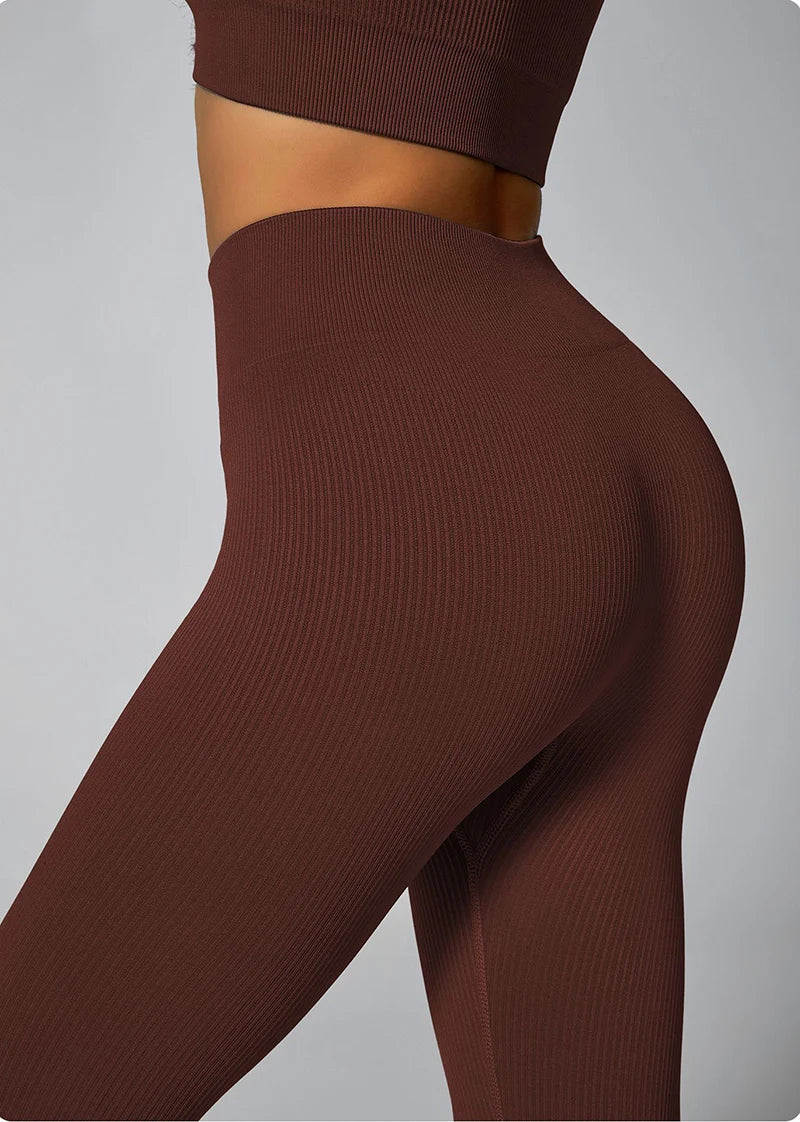 Women's seamless knitted thread yoga pants high waisted sports leggings hip lifting